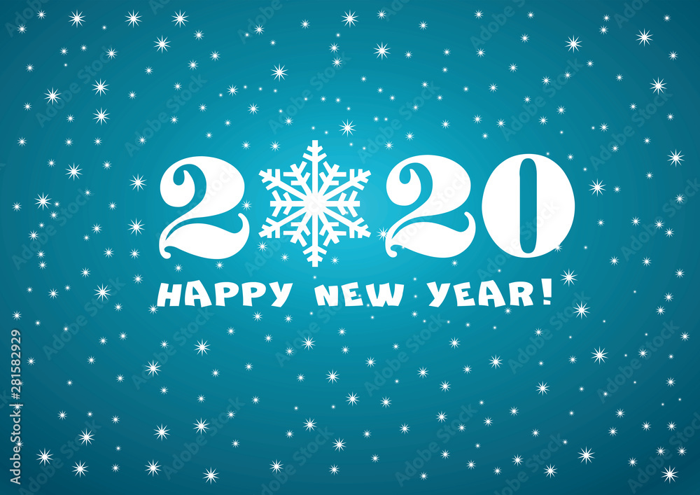 2020 Happy New Year blue gradient background with white stars, firs and snowflakes for your Seasonal Flyers and Greetings Card or Christmas. 2020 Happy New Year blue gradient background with white stars, firs and snowflakes for your Seasonal Flyers and Greetings Card or Christmas.