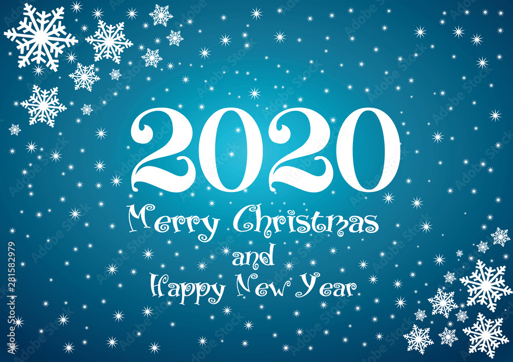 2020 Happy New Year blue gradient background with white stars, firs and snowflakes for your Seasonal Flyers and Greetings Card or Christmas. 2020 Happy New Year blue gradient background with white stars, firs and snowflakes for your Seasonal Flyers and Greetings Card or Christmas.