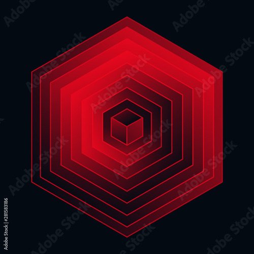 hexagonal lights symbol cube red black