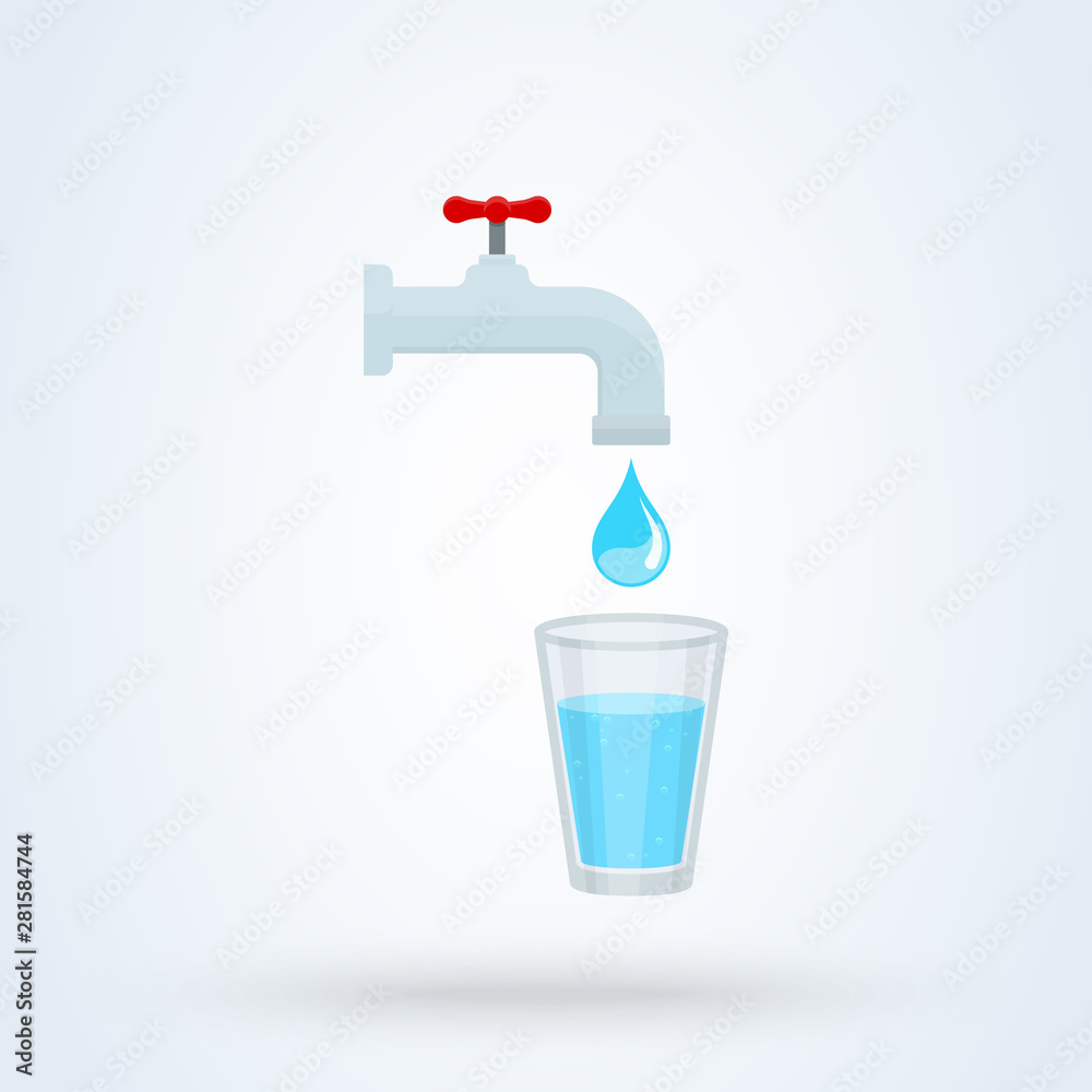 Water tap with glass and drop. modern icon design illustration. Water tap with glass and drop. modern icon design illustration.