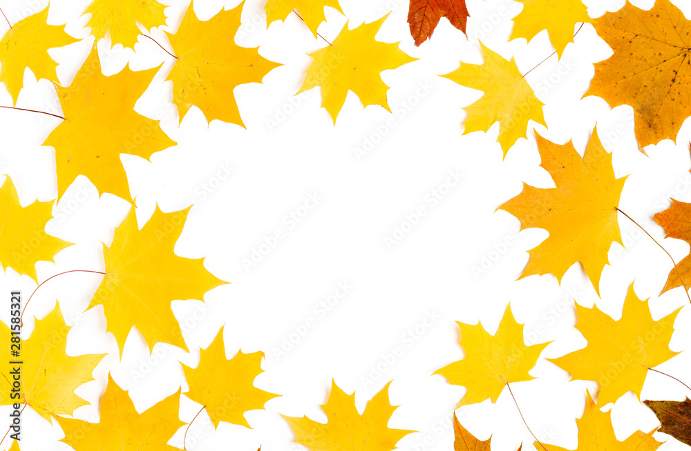 Autumn pattern composition. Pattern made of autumn leaves. Flat lay, top view, copy space Autumn pattern composition. Pattern made of autumn leaves. Flat lay, top view, copy space