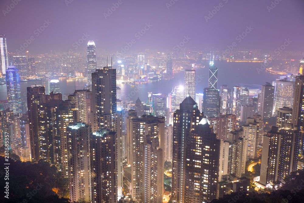 Hong-Kong-01.12.2017: The view of Hong Kong at night time