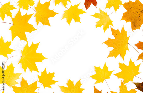 Autumn pattern composition. Pattern made of autumn leaves. Flat lay, top view, copy space