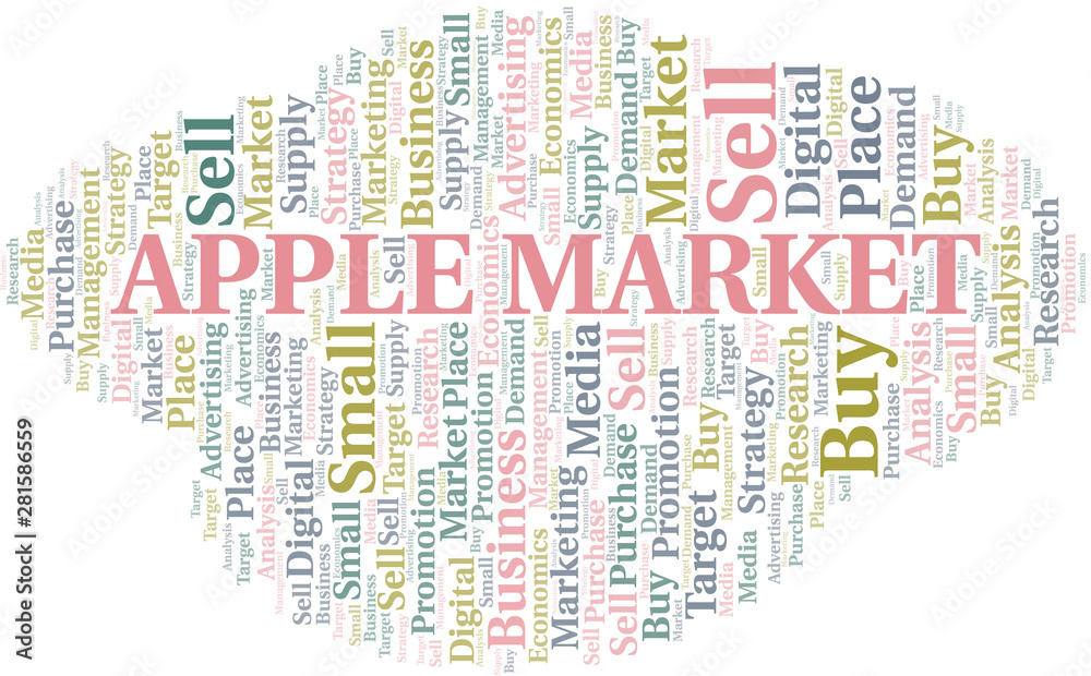 Apple Market word cloud. Vector made with text only.
