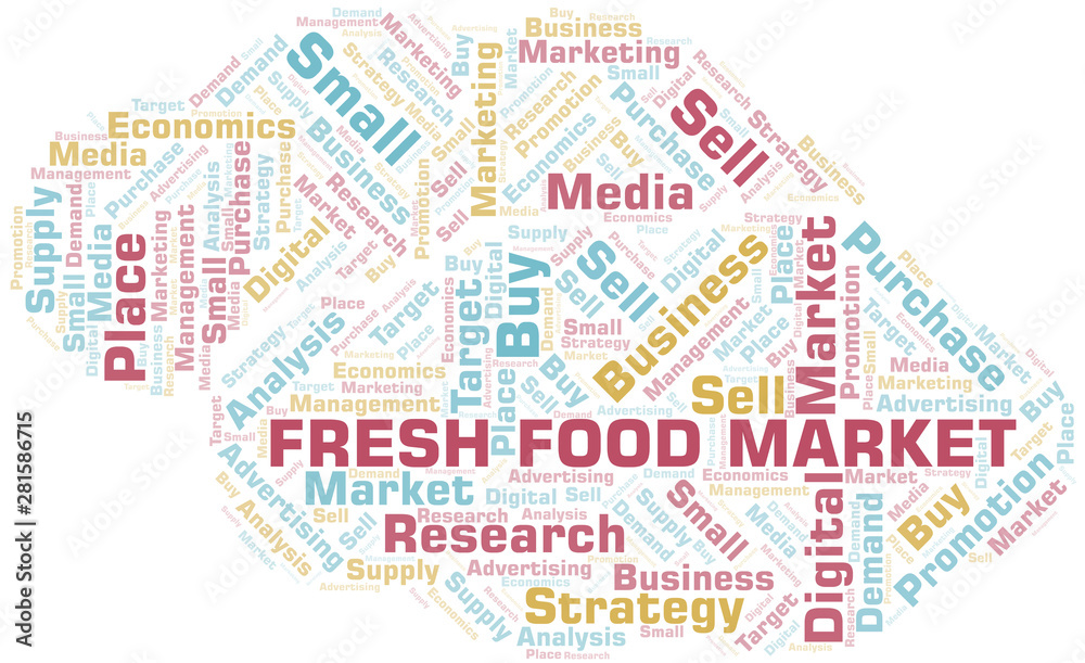 Fresh Food Market word cloud. Vector made with text only.