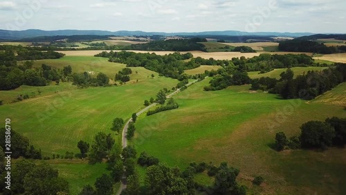 drone aerial footage, flying over thuringian landscape