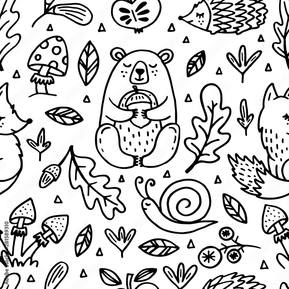 Autumn forest seamless pattern with season decor on white Autumn forest seamless pattern with season decor on white