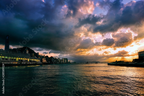  Sunset before thee storm over Victoria Harbor, Hong Kong 