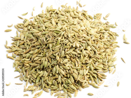 Fennel seeds (Foeniculum vulgare) on a white background