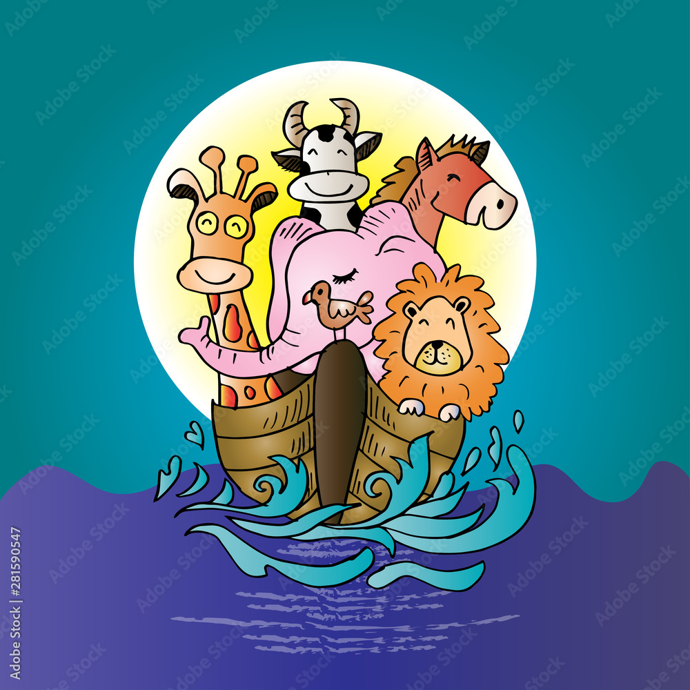 Cute animals on boat. cartoon illustration. Cute animals on boat. cartoon illustration.