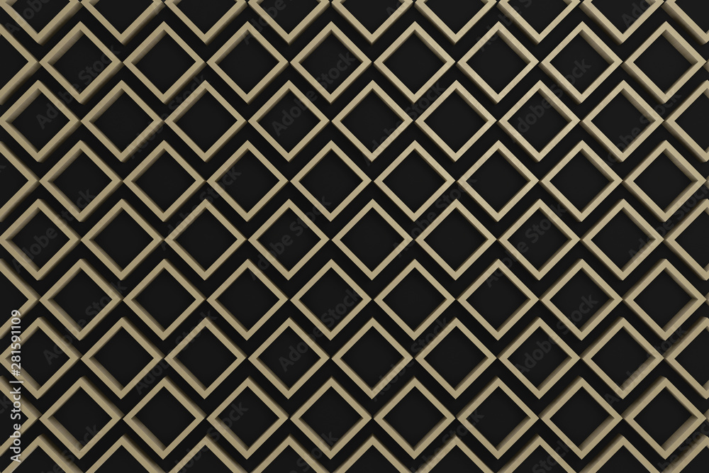 black background with wooden diamond blocks, abstract 3d render 