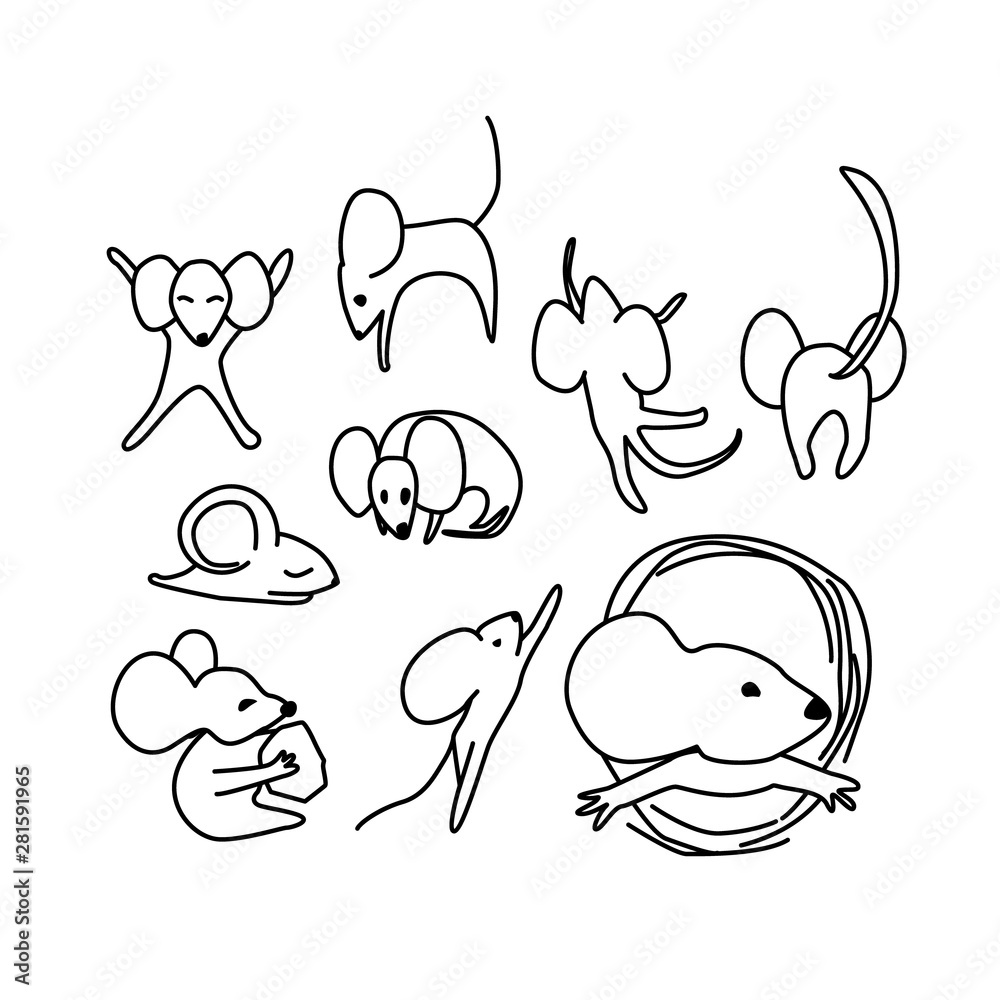 Fototapeta premium Mouse cartoon character set. Vector illustration.