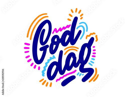 God dag. Hand lettering design element. Ink brush calligraphy, hello in norwegian