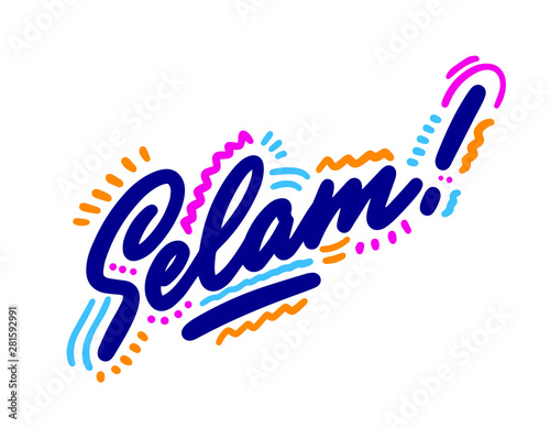 Selam. Hand lettering design element. Ink brush calligraphy, hello in persian