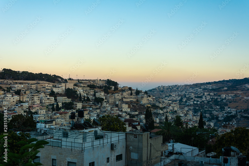 Jerusalem holy places Panoramic view of the Temple Mount, Dome of the Rock and Al Aqsa Mosque from the Mount of Olives