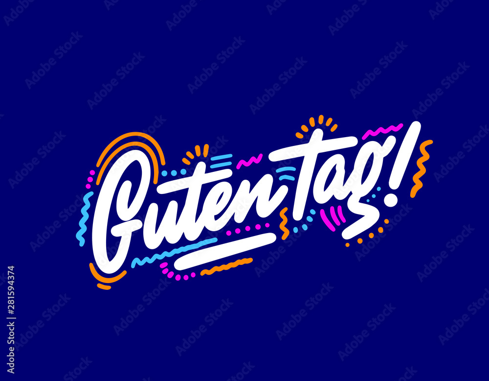 Guten Tag. Word hello, good day in German. Fashionable calligraphy. Vector illustration on white background. Hand-drawn lettering.