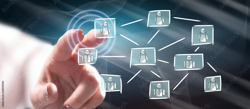 Woman touching a social network concept Woman touching a social network concept