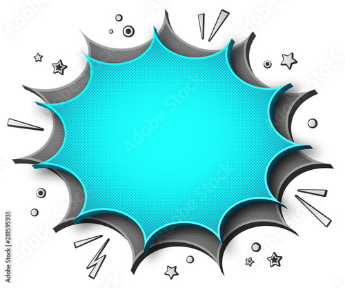Comics background. Cartoon poster in pop art style with grey - blue speech bubbles with halftone and sound effects. Funny colorful banner with place for text on white backdrop