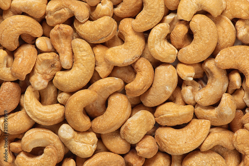 Cashew nuts background close up