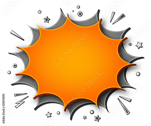 Comics background. Cartoon poster in pop art style with orange-grey speech bubbles with halftone and sound effects. Funny colorful banner with place for text on white backdrop