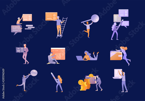 Balance financial value, management and administration concept. Characters, people engineering a plan. Statistic, calculating financial risk graph. Flat Isometric characters vector illustration.
