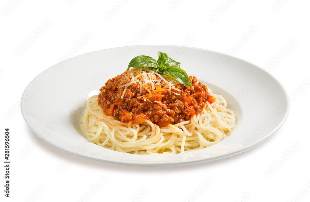pasta bolognese on white background  