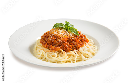 pasta bolognese on white background 