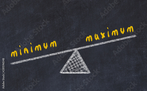 Chalk board sketch of scales. Concept of balance between minimum and maximum