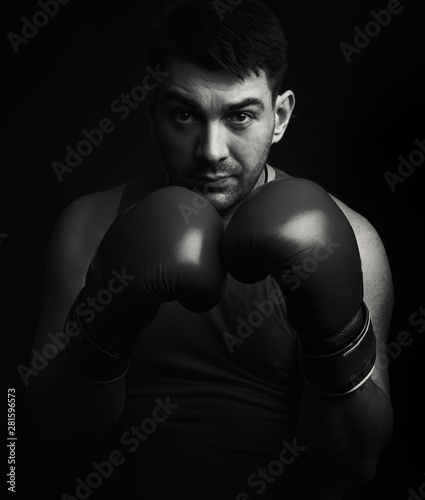 Black and white portrait of a boxer © spaxiax