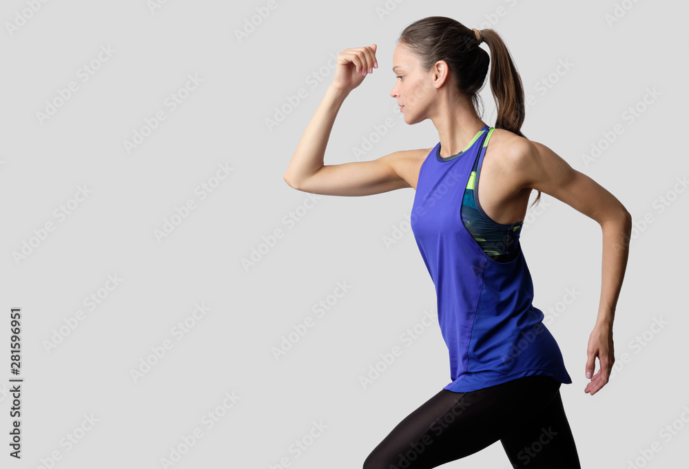 fit and sporty young woman doing fitness exercise isolated