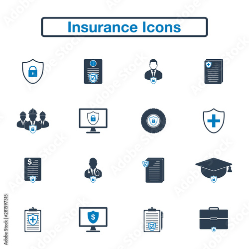 Insurance Icon set. Flat style vector EPS.