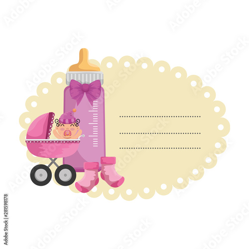 baby shower card with little newborn in cart
