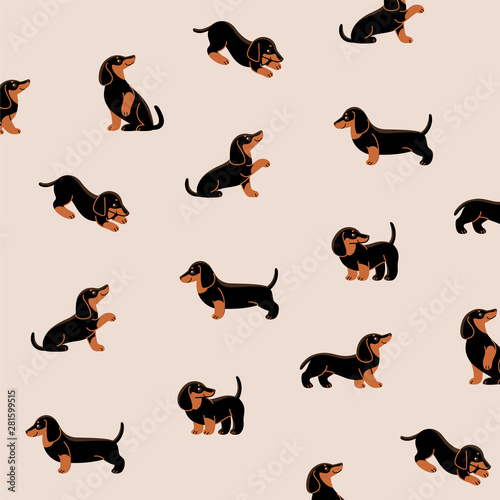 Cartoon happy black dachshund - simple trendy pattern with dogs. Flat vector illustration for prints, clothing, packaging and postcards. 