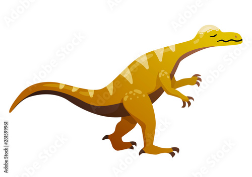 yellow pachycephalosaurus dinosaur lizard on white background frail weak weak dgorchichny color, small hands, sad, isolated on white background in full growth © Ohita Fiction