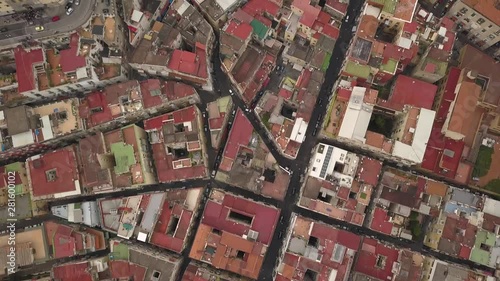 Aerial view of the quarters of Naples. Flight of the drone over the narrow streets and houses of the Spanish quarter.