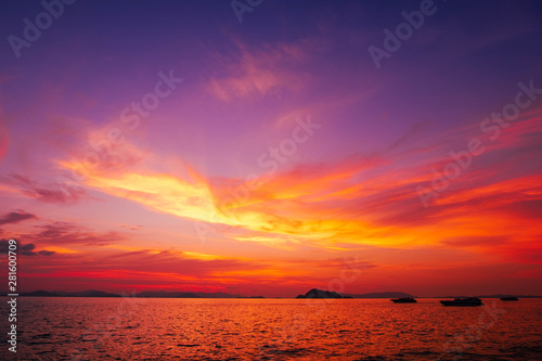 gradient of Altostratus cloud and sea in sunset sky background for art decoration wallpaper © phungatanee
