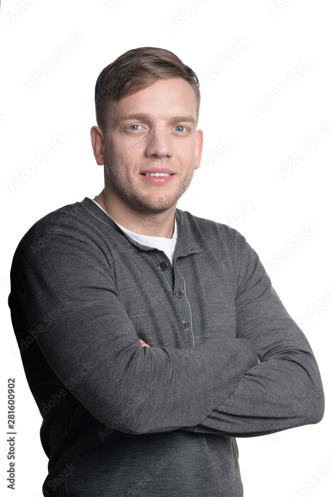 Handsome man posing isolated on white background Handsome man posing isolated on white background