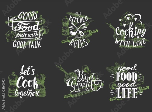 Cuisine quotes hand lettering typography, vector illustration