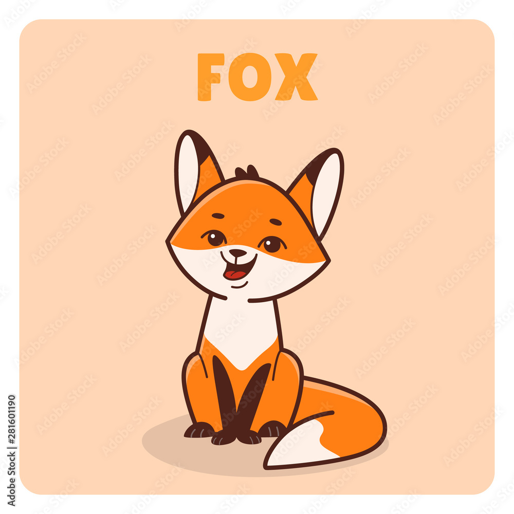 Obraz premium Fox sitting, cute character for children. Vector illustration in cartoon style. Animal alphabet.
