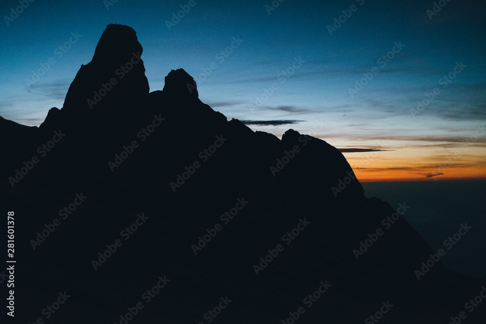 silhouette from summit at sunrise