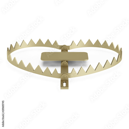 Hunting trap isolated on white background. Heart-shaped trap  love trap. 3D rendering.