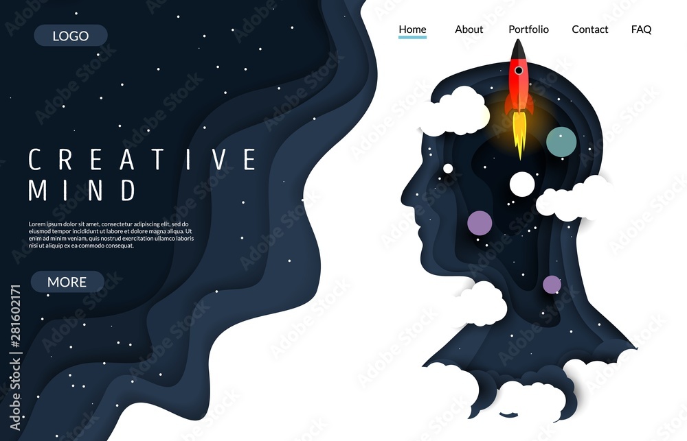 Creative mind vector website landing page design template - obrazy, fototapety, plakaty 