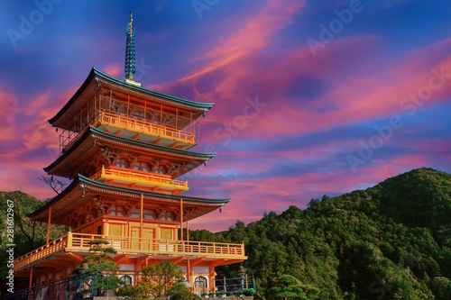 Sunset over Japanese pagoda