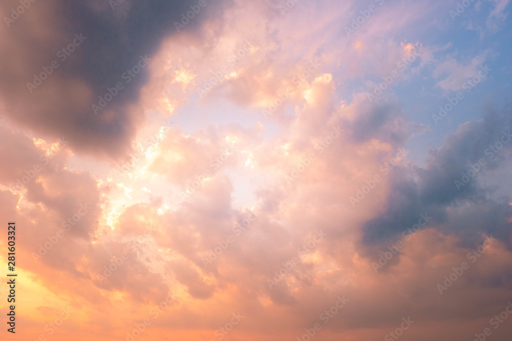 Beautiful sky with cloud and empty area for text. concept Nature for presentation background Beautiful colorful sky with sunlight. Environment and beauty