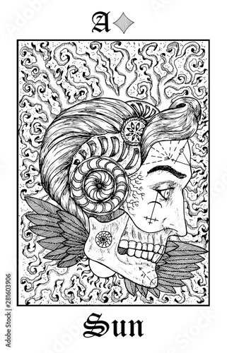 Sun symbol. Tarot card from vector Lenormand Gothic Mysteries oracle deck.