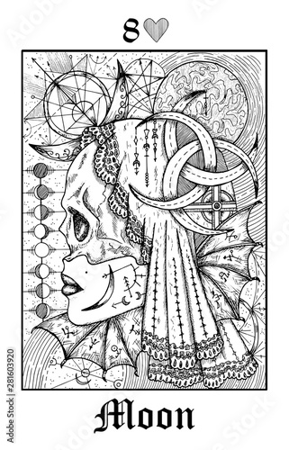 Moon symbol. Tarot card from vector Lenormand Gothic Mysteries oracle deck.