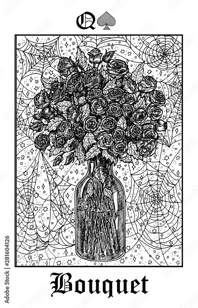 Plakat Bouquet. Tarot card from vector Lenormand Gothic Mysteries oracle deck.