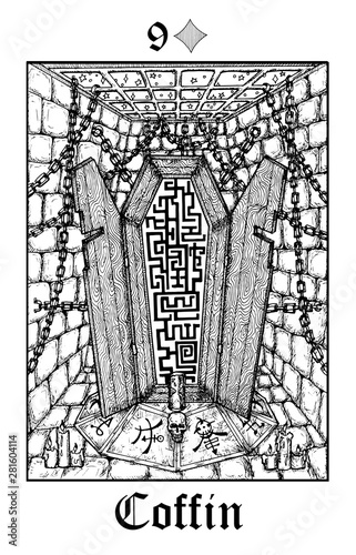 Coffin. Tarot card from vector Lenormand Gothic Mysteries oracle deck.