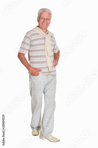 Successful senior man posing on white background