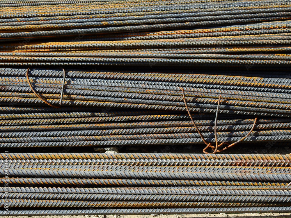 pile of steel bar in construction site